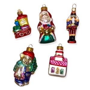 Five Petite Vintage Glass Ornaments